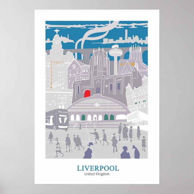 Poster Liverpool Gebäude Blau Grau (Vorne)