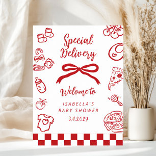 Poster Livraison spéciale Pizza Baby Shower Bienvenue