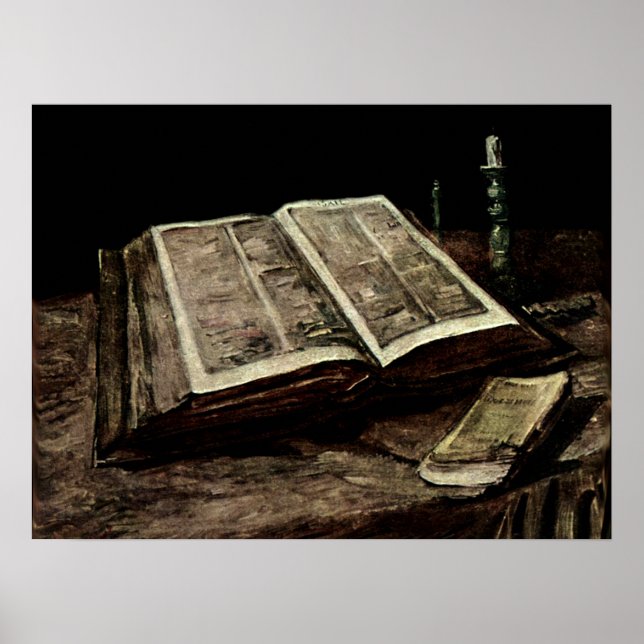 Poster Livre biblique ouvert avec bougies - van Gogh (Devant)
