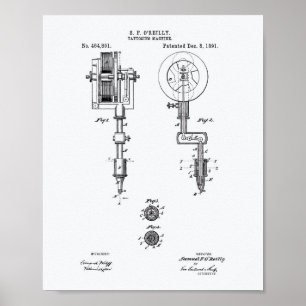 Poster Livre blanc tatouant d'art de brevet de la machine