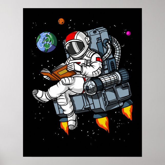Poster Livre d'astronaute spatial Lecture cosmique Nerd (Devant)