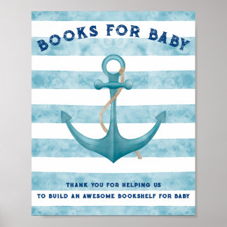 Poster Livre de Baby shower bleu marine aquarelle