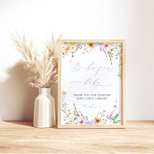 Poster Livre de Baby shower Fleur sauvage mignon pour béb