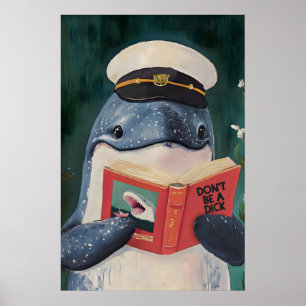 Poster Livre de lecture de baleine fantaisiste - Animal l