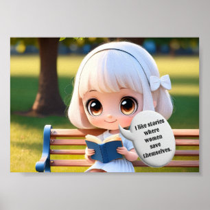 Poster Livre de lecture pour filles, thème féministe