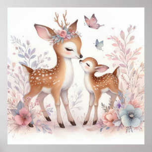 Poster Livre d'histoire Bois Bébés Deer Love