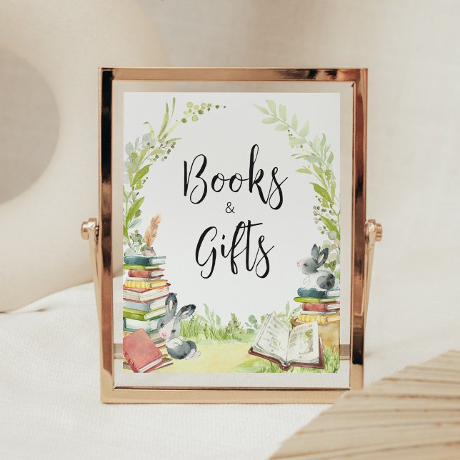 Poster Livre d'histoire Nouveau chapitre Baby showers Liv (Vintage Storybook Rabbit Baby Shower Books and Gifts Sign)