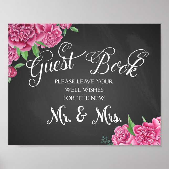 Poster Livre d'hôtes mariage floral imprimer rose de pivo (Devant)