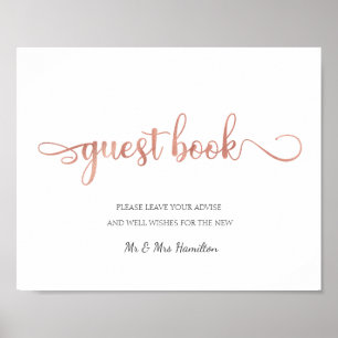 Poster "Livre d'hôtes" or rose Blanc simple Mariage Signa