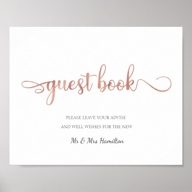Poster "Livre d'hôtes" or rose Blanc simple Mariage Signa (Devant)