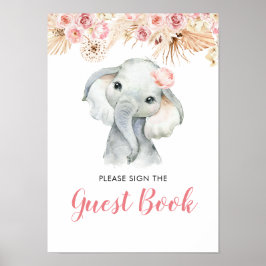 Poster Livre d'invité de Baby shower de fille rose Boho E