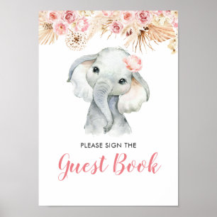 Poster Livre d'invité de Baby shower de fille rose Boho E