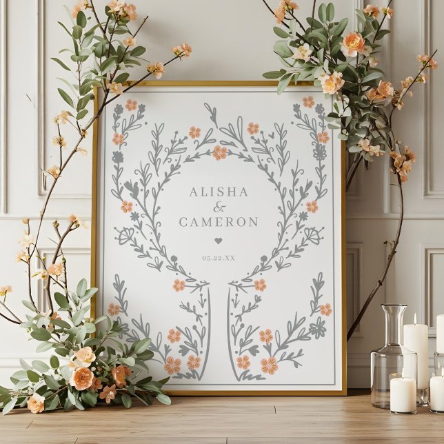 Poster Livre d'invité du Mariage de l'arbre d'empreintes  (Framed Grey Fingerprint Tree Wedding Guest Book)