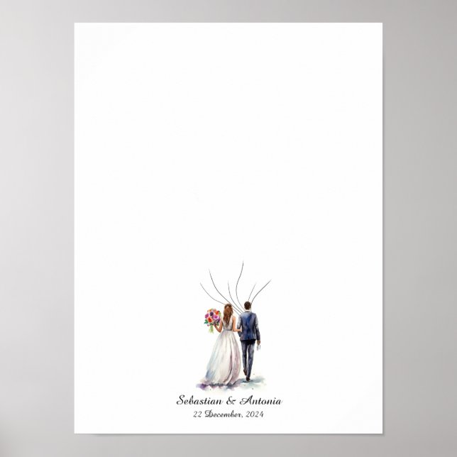 Poster Livre d'invité Mariage de ballon en empreintes dig (Devant)