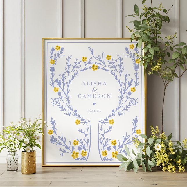 Poster Livre d'invité Mariage de l'arbre d'empreintes de  (Framed Violet Fingerprint Tree Wedding Guest Book)