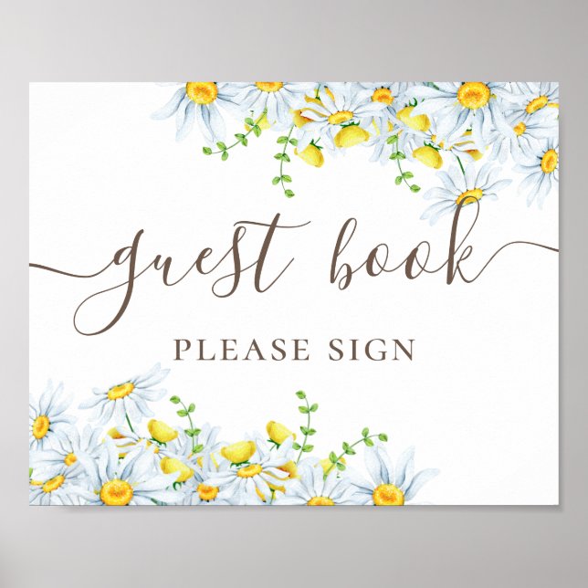 Poster Livre d'or. Calligraphie de marguerite aquarelle m (Devant)