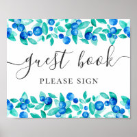 Livre d'or. Écriture bleu menthe myrtilles mariage