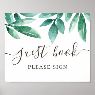 Poster Livre d'or. Peinture aquarelle verdure mariage en