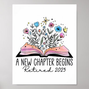 Poster Livre floral Un nouveau chapitre commence Retraité