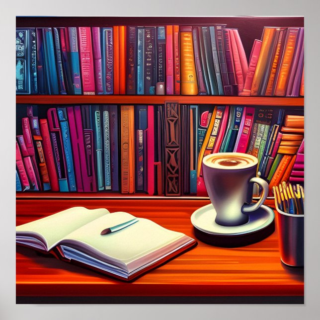 Poster Livre Livres Et Café Esthétiques (Devant)