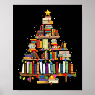 Poster Livre Noël Arbre Lumières Professeur Bibliothécair
