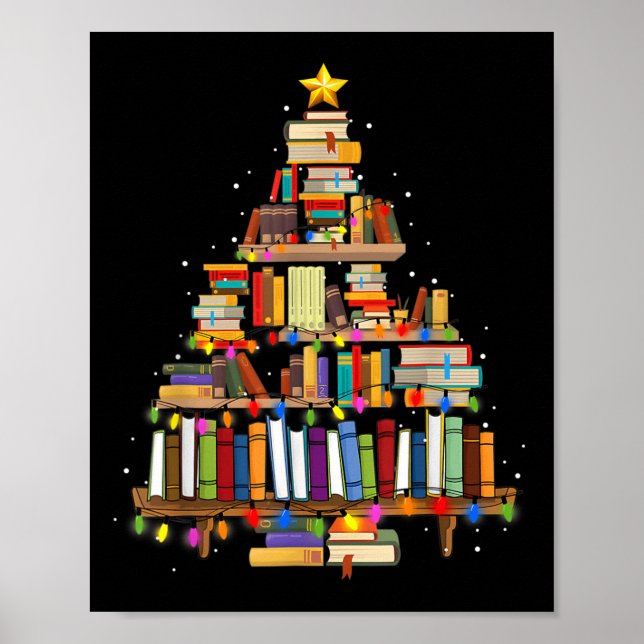 Poster Livre Noël Arbre Lumières Professeur Bibliothécair (Devant)