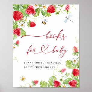 Poster Livres à fraises à l'aquarelle tendance pour Baby
