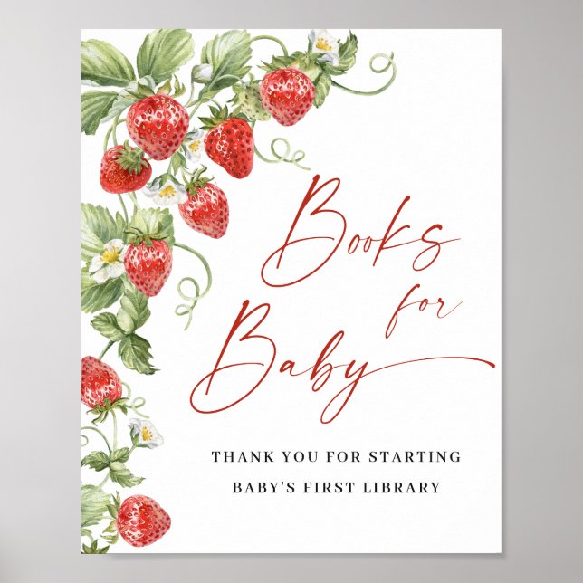 Poster Livres à fraises à l'aquarelle tendance pour Baby  (Devant)