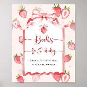Poster Livres à fraises à l'aquarelle tendance pour Baby