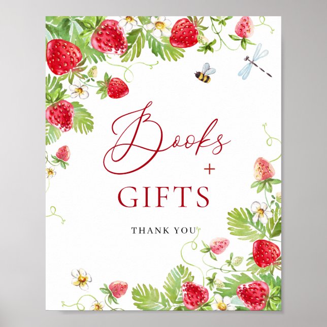 Poster Livres à fraises à l'aquarelle tendance pour Baby  (Devant)