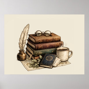 Poster Livres Anciens & Coin de Lecture Cozy