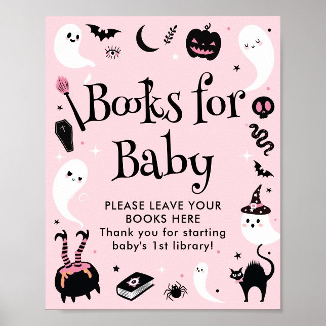 Poster Livres Baby showers d'Halloween en noir rose pour  (Devant)
