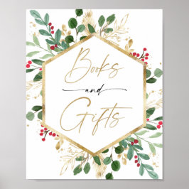 Poster Livres cadeaux signe Noël rouge or baby shower