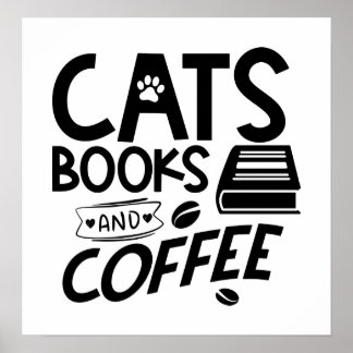 Poster Livres Cats Café Amusant Lecture Bookworm Cute Cat