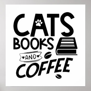 Poster Livres Cats Coffee Amusante Lecture Vin de livre C