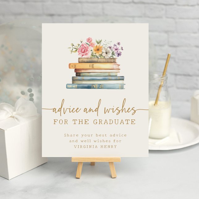 Poster Livres Conseils Pour Diplômés (Floral Books Advice and Wishes For Graduate Poster by Painted Paperie
)