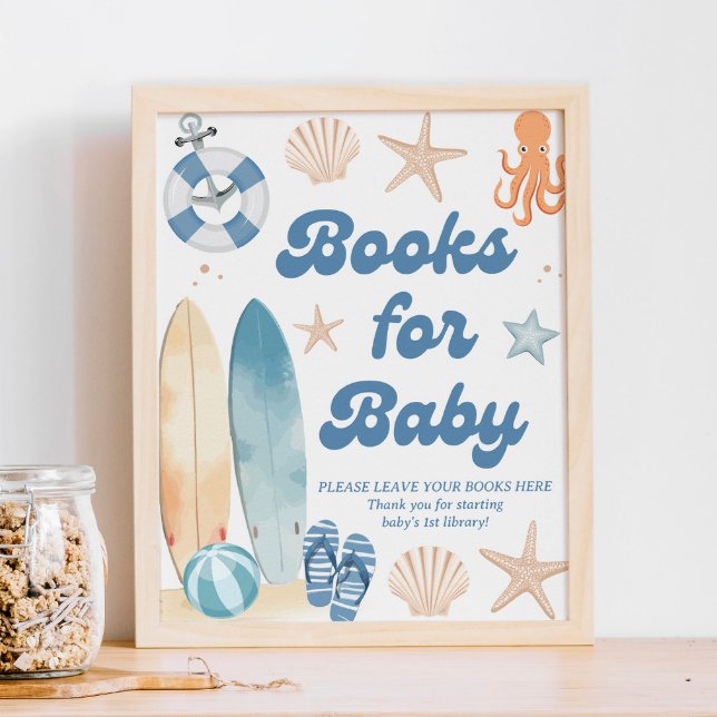 Poster Livres de Baby shower Beach Coastal pour bébé (Créateur téléchargé)