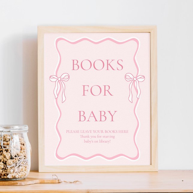 Poster Livres de Baby shower pour bébé avec Bow rose (Créateur téléchargé)