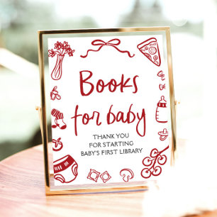 Poster Livres en Baby shower rouge italien tiré à la main