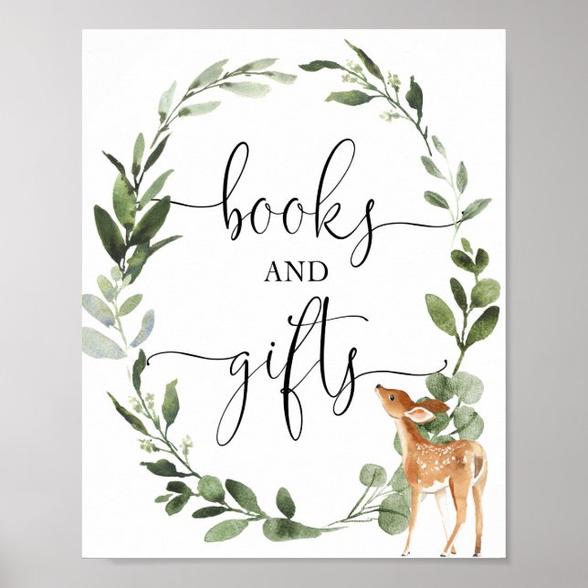 Poster Livres et cadeaux baby shower de cerfs de bois (Devant)