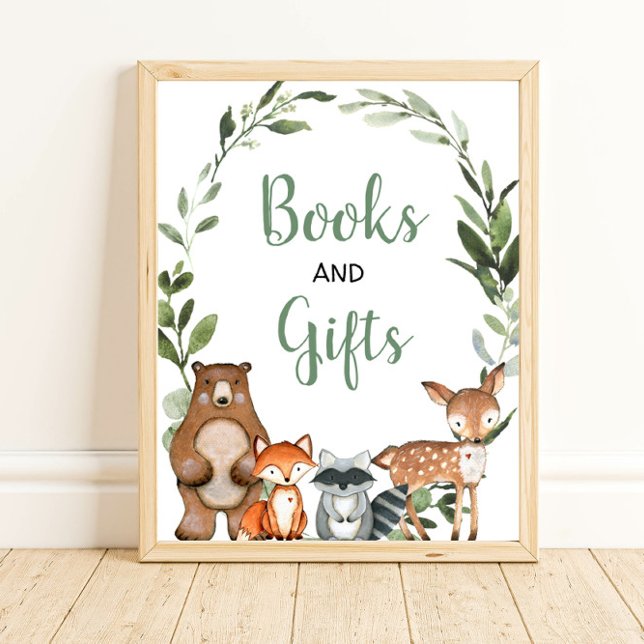 Poster Livres et cadeaux bois verdure panneau baby shower (Créateur téléchargé)