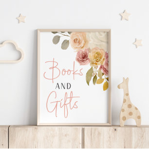 Poster Livres et Cadeaux de Baby Shower Floral Douce Auto
