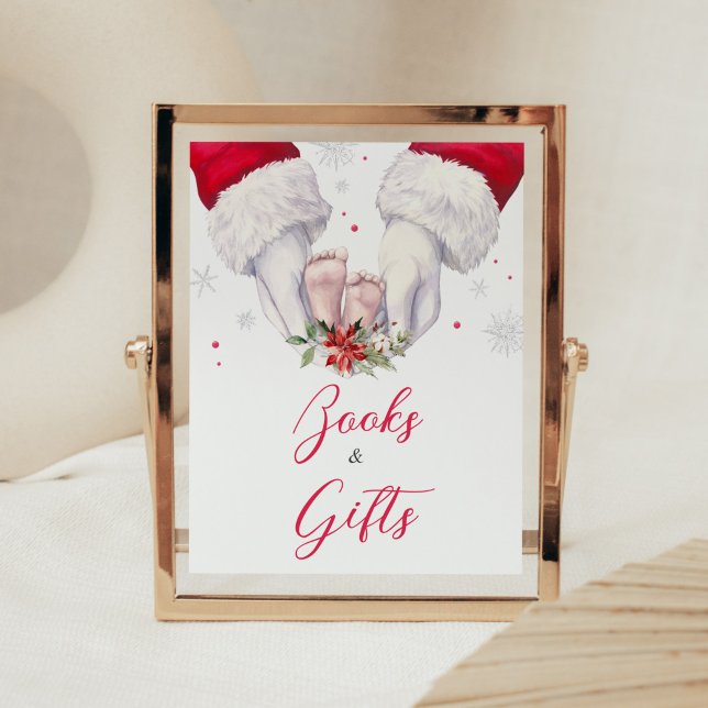 Poster Livres et cadeaux de Noël (Santa Christmas Greatest Gift Baby Shower Books and Gifts Sign)