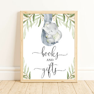 Poster Livres et cadeaux écriteau vert éléphant signe bab