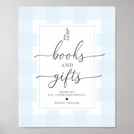 Poster Livres et cadeaux lapins En vichy lapin bleu