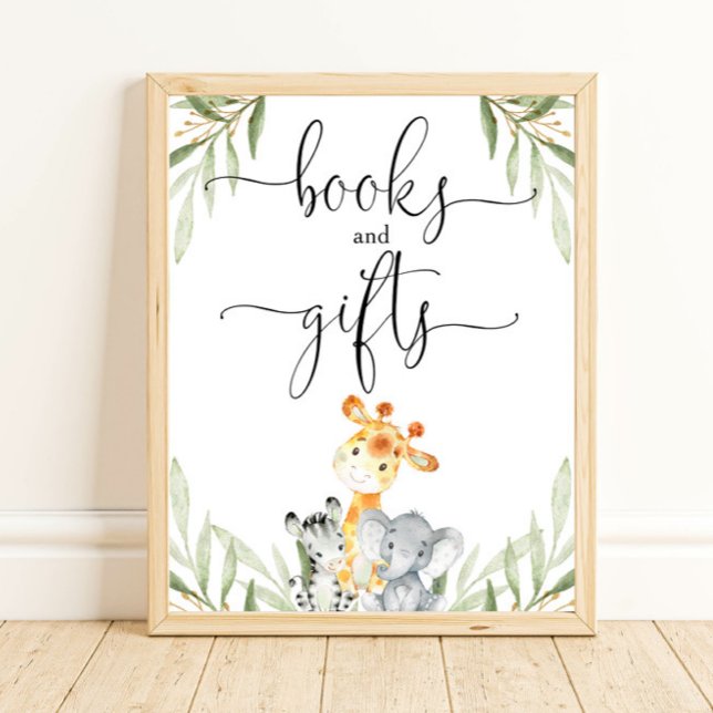 Poster Livres et cadeaux safari animaux signe baby shower (Créateur téléchargé)