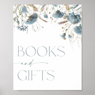 Poster Livres et cadeaux signe boho bleu poussiéreux fleu