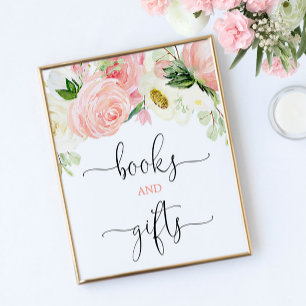 Poster Livres et cadeaux signe or rose élégant floral