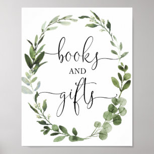 Poster Livres et cadeaux verdure couronne baby shower sig