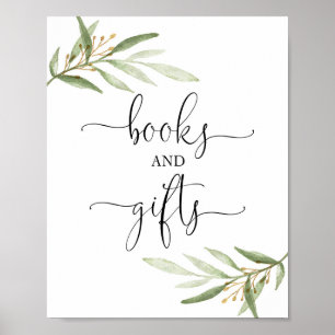 Poster Livres et cadeaux verdure or baby shower signe